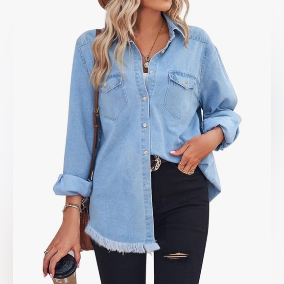 Blue Denim Button-Up Shirt Jacket - Picture 1 of 10